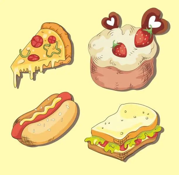 Vector illustration of Creative vector designs for fast food and cream cake