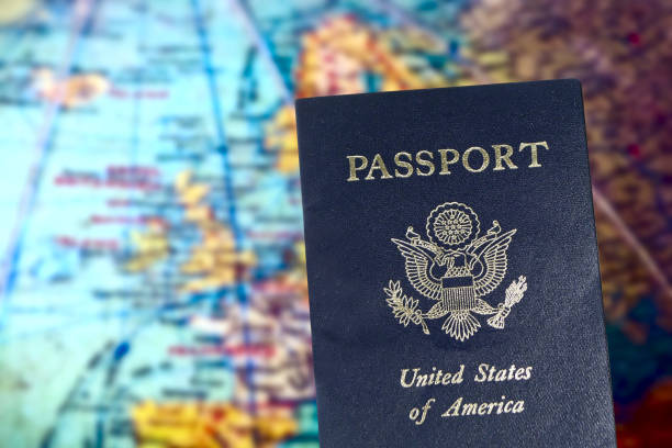 American passport and a globe stock photo