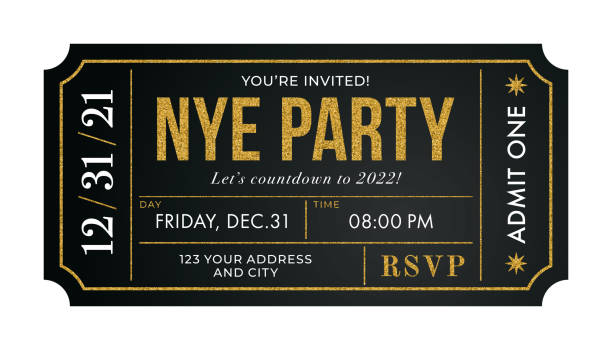 NYE Ticket Invitation. New Year's Eve Party. Ticket invitation, New years eve invitations, New year's eve celebrations. new years eve party stock illustrations