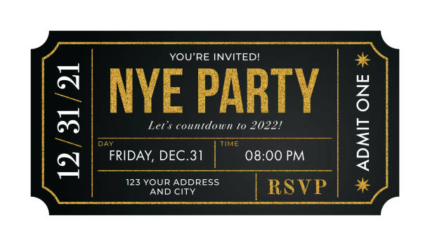 NYE Ticket Invitation. New Year's Eve Party. Ticket invitation, New years eve invitations, New year's eve celebrations. ticket stock illustrations