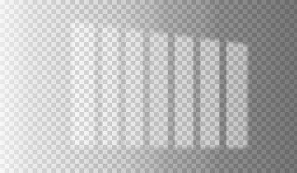 bayangan overlay transparan dari jendela dengan jeruji penjara. - bayangan efek cahaya ilustrasi stok