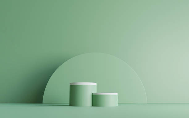 istock Double green Cylinder podium with minimal white round wall design on green background for ecology product stage display by 3d rendering technique. 1340717233