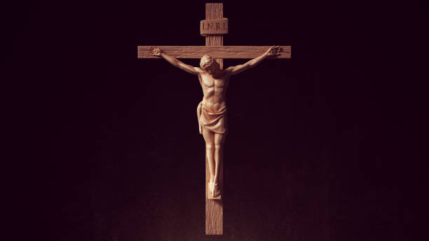 jesus christ on the cross religious symbol catholic church religion art sculpture - cross shape religion sky wood imagens e fotografias de stock