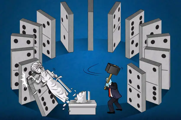 Vector illustration of Collapsed Justice System and Domino Effect