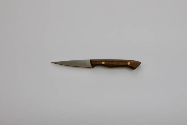 Steak Knives Set on a White Background from high angle stock photo