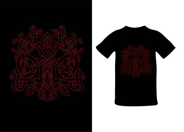 Vector illustration of Frog in viking style, Celtic pattern and Celtic knot, isolated on black, scandinavian pattern vector illustration, t-shirt print