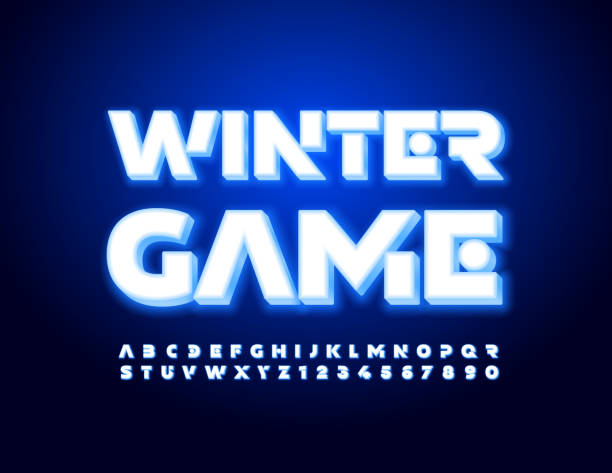 istock Vector glowing sign Winter Game. Futuristic Alphabet Letters and Numbers set 1340729110