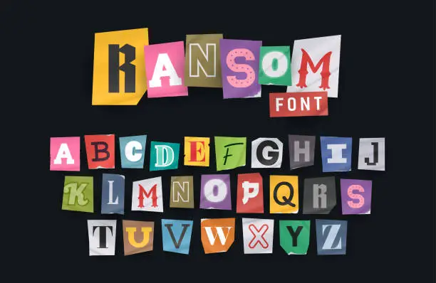 Vector illustration of Paper style ransom note letter. Cut Letters. Clipping alphabet. Vector font