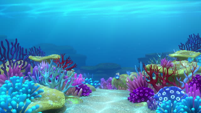 3d animation of Colorful coral reef under the sea,Seamless loop