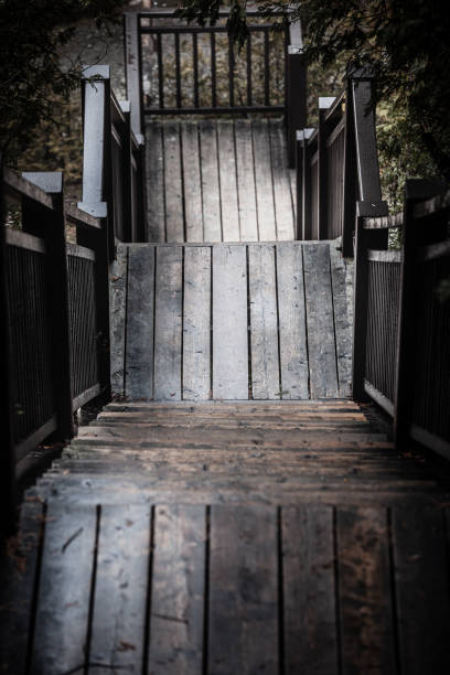 istock Wooden plank staircase in a park 1340730782