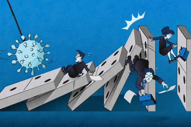 Vector illustration of The Domino Effect of the Coronavirus