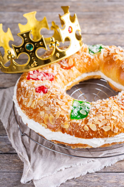 istock Traditional Spanish Epiphany cake, Roscon de Reyes with festive decorations 1340731149