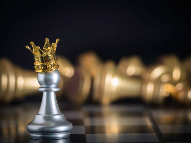 istock A silver pawn standing crowned in battle chess game on board with gold chess background. To fighting with teamwork to victory, business strategy concept and leader and teamwork concept for success. 1340731812