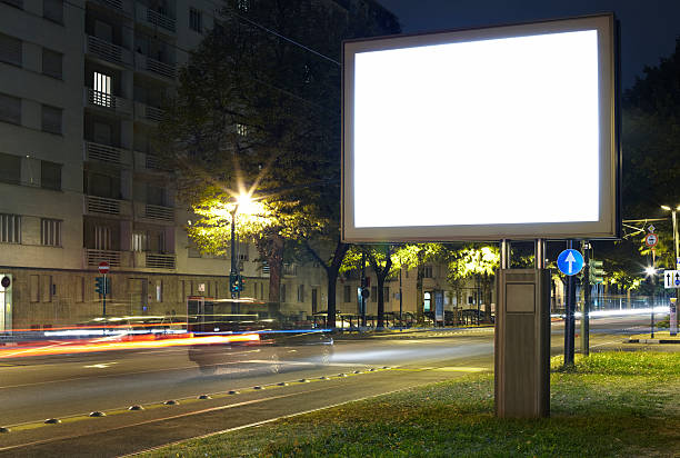 istock Blank billboard in city street at night 134073534