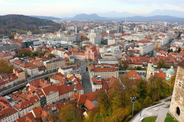 jesień w lublanie, słowenia - ljubljana flag slovenia scenics zdjęcia i obrazy z banku zdjęć