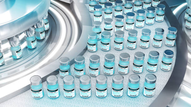 manufacture process of vaccine,production of covid-19 vaccine. bio science - farmaceutische fabriek stockfoto's en -beelden