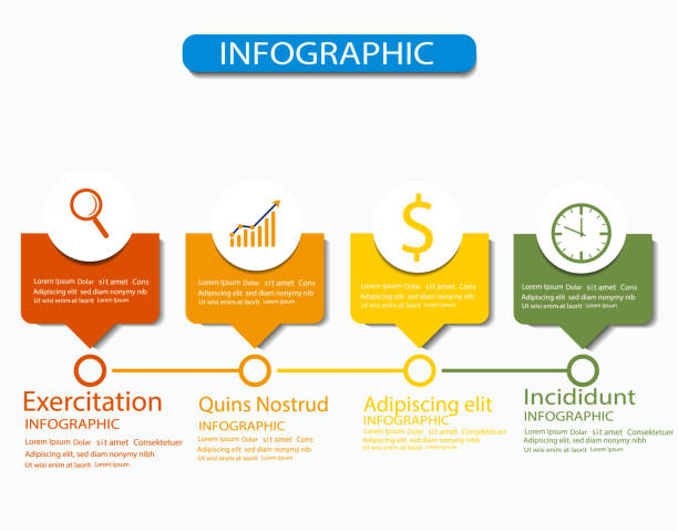 business infografiken vorlage konzept kreis option schritt mit geschäftspräsentation oder web, vektor-design-element illustration - vier tiere stock-grafiken, -clipart, -cartoons und -symbole