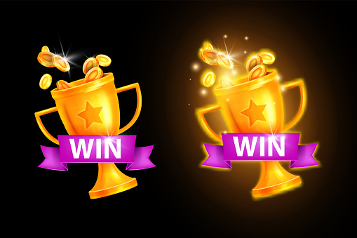 3D achievement reward success concept, mobile app casino gift points. Winner game rating clipart