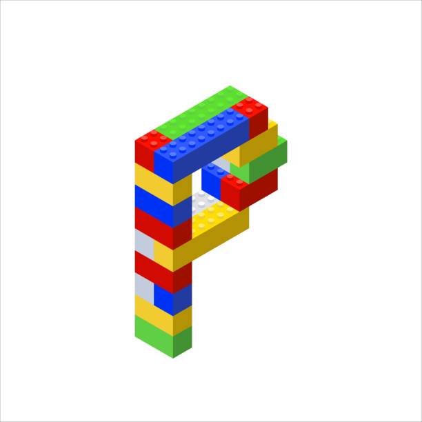 istock Isometric font made from color plastic blocks. The childrens designer. Letter P. Vector illustration 1340743492