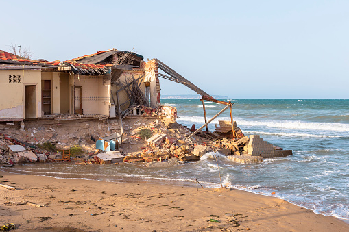 ruins of a house flooded by the sea . natural disaster. Costa blanca, Spain