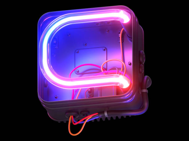 istock Ultraviolet neon font in metal case. 1340747433