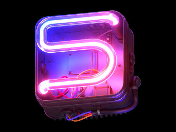 istock Ultraviolet neon font in metal case. 1340747568