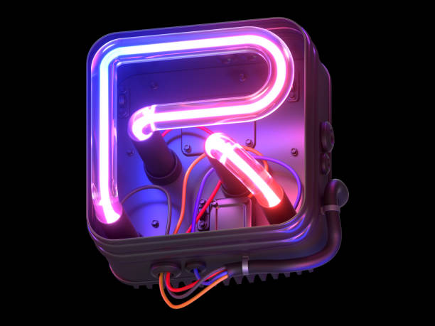 istock Ultraviolet neon font in metal case. 1340747631