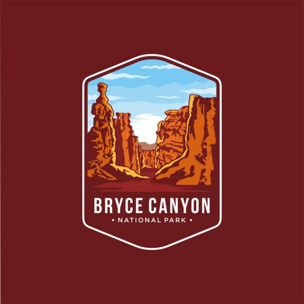 illustration des bryce canyon national park emblem patch-symbols - stone nature eroded cliff stock-grafiken, -clipart, -cartoons und -symbole