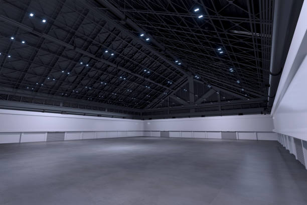 istock Empty hall exhibition centre.The backdrop for exhibition stands, booth,market,trade show.Conversation for activity,meeting.Arena for entertainment,event,sports.Indoor  for Factory,warehouse.3d render. 1340750159