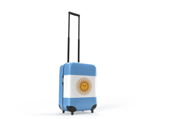 travel suitcase with the flag of argentine. travel concept. 3d rendering - suitcase flag national flag isolated on white imagens e fotografias de stock