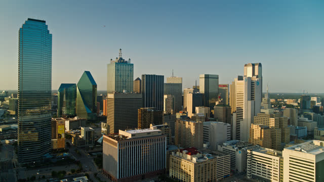 Evening Sunlight on Downtown Dallas Office Buildings - Aerial