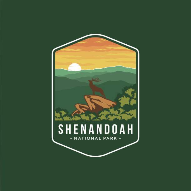 illustrazioni stock, clip art, cartoni animati e icone di tendenza di shenandoah national park emblem patch icona illustrazione - blue ridge mountains mountain mountain range appalachian mountains