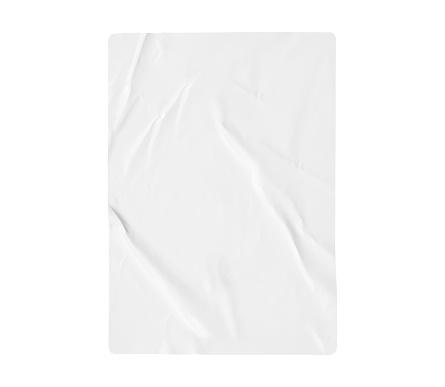 Blank white crumpled and creased poster texture isolated on white background