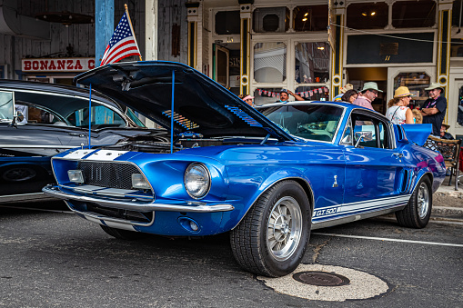 Virginia City, NV - July 30, 2021: 1968 Ford Shelby Cobra Mustang GT500 Fastback at a local car show.