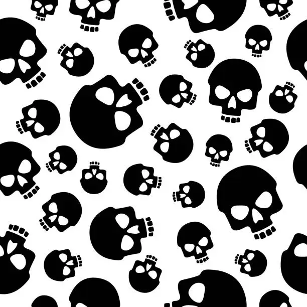 Vector illustration of Black Creepy Skulls Seamless Pattern