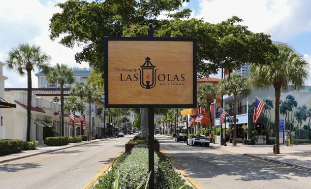 Las Olas Boulevard and Welcome Sign stock photo
