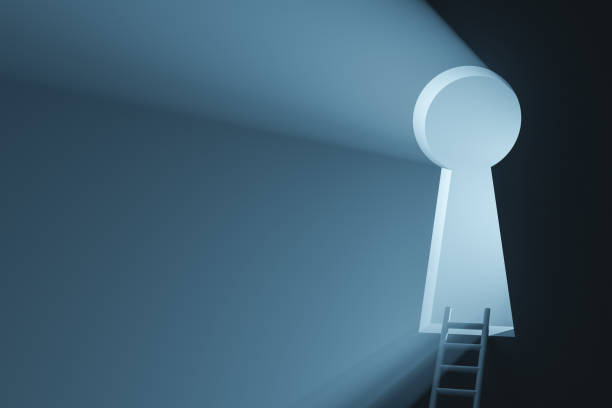 Keyhole with a ladder concept of the search for truth, knowledge. stock photo
