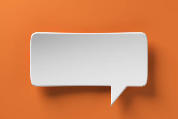 Social media notification icon, white bubble speech on orange background. stock photo