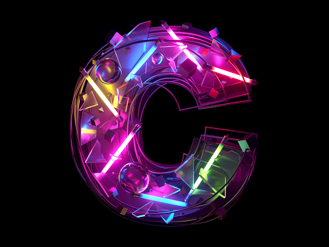 Abstract ultra neon font. Letter C.