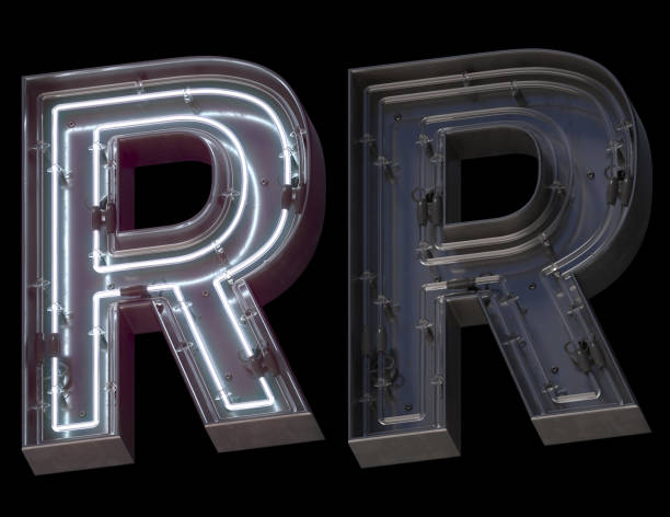 Metal neon font with On and Off. Letter R.