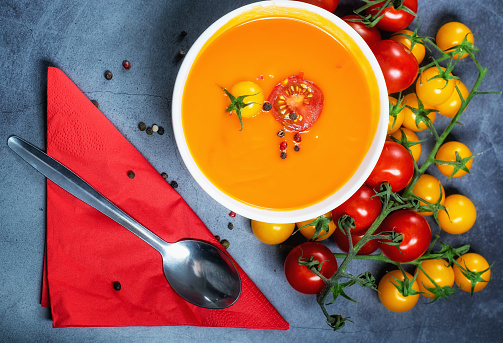 Fresh tomato soup with cherry tomatoes.