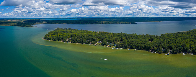 A peninsula surrounded by lakes in northern Michigan