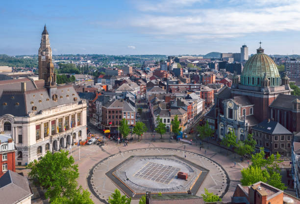 Charleroi Panoramic view over the Old town of Charleroi, Belgium slag heap stock pictures, royalty-free photos & images