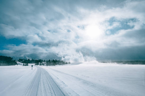 Empty snowy roads of Wyoming in winter