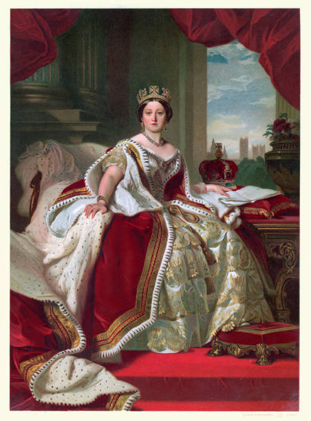 ilustraciones, imágenes clip art, dibujos animados e iconos de stock de la reina victoria con sus túnicas de estado - retrato artístico