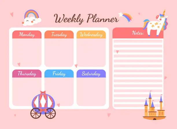 Vector illustration of Weekly planner for girls