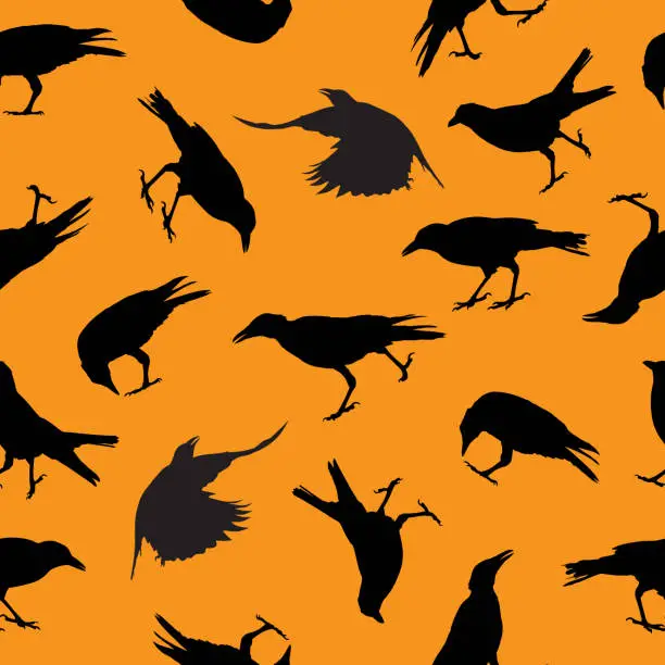 Vector illustration of Black Crows Seamless Pattern