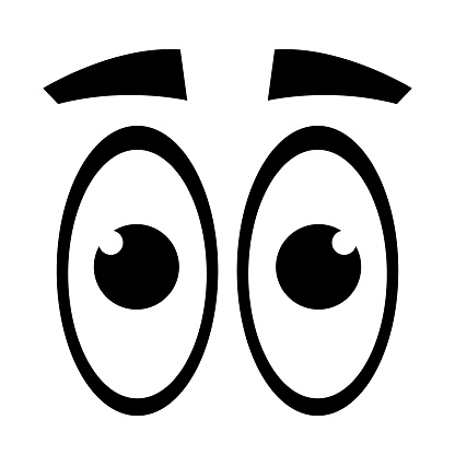 Vector illustration of a pair of wide open black and white eye looking forword.