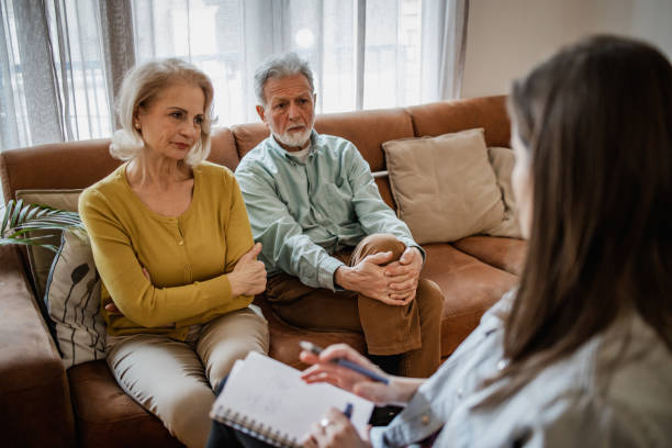 istock Married couple talking with a psychotherapist 1340776661