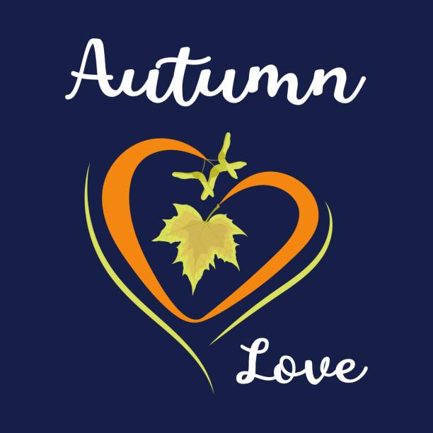 秋はカエデの葉とハートでかわいいカードが大好きです。 - leaf greeting card love cute点のイラスト素材／クリップアート素材／マンガ素材／アイコン素材